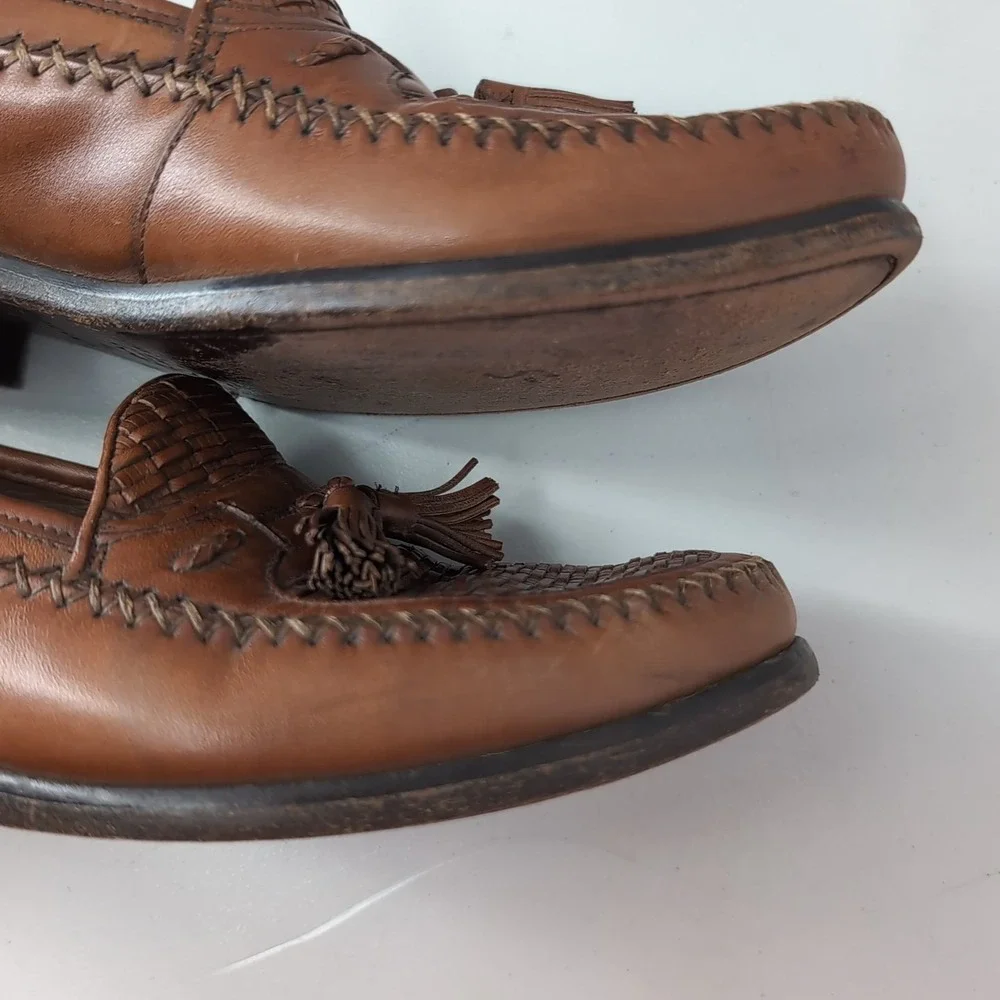 Domani Mens Brown Leather Woven Tassel Loafers Kiltie Slip On Shoes 8M 18 2002